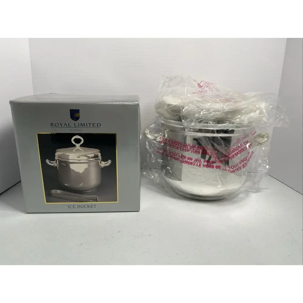 Vintage Royal Limited Silver Silver Plated Ice Bucket With Tongs 1995 NOS